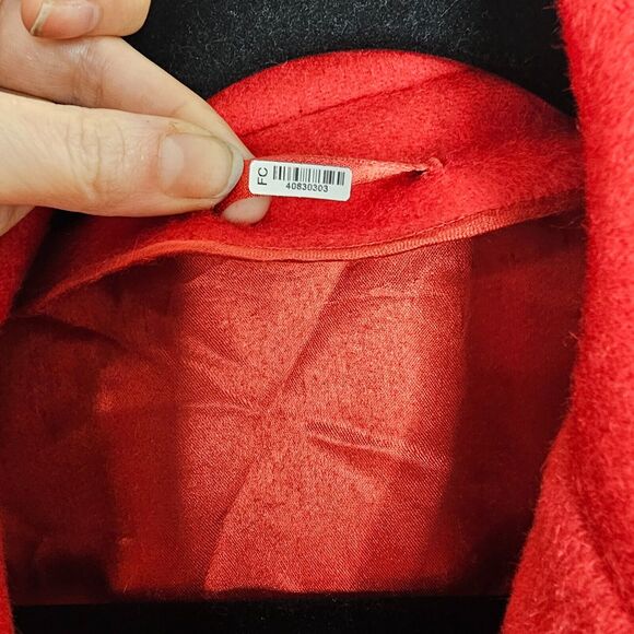 Red Oversized Felt Long Sleeve Single Button Heavy Long Line Jacket Large - Picture 8 of 11